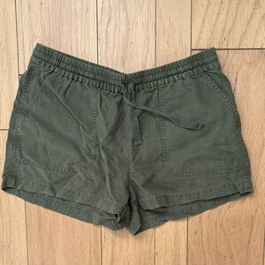 J. Crew Olive Green Women's Linen Shorts Drawstring Sz Medium VGUC